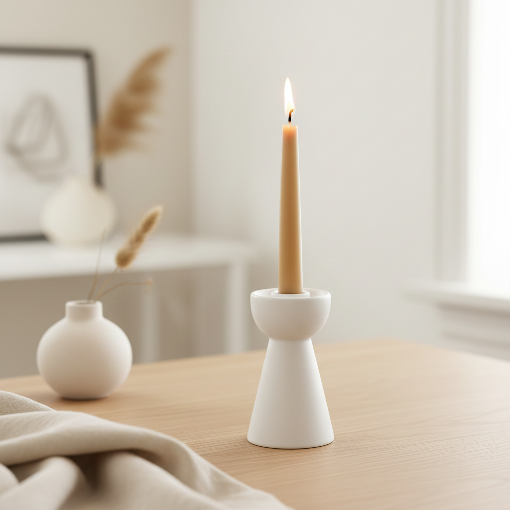 Porcelánový svícen bílý 12,5 cm pro stolní svíčky, skandinávský interiér a elegantní bytové dekorace